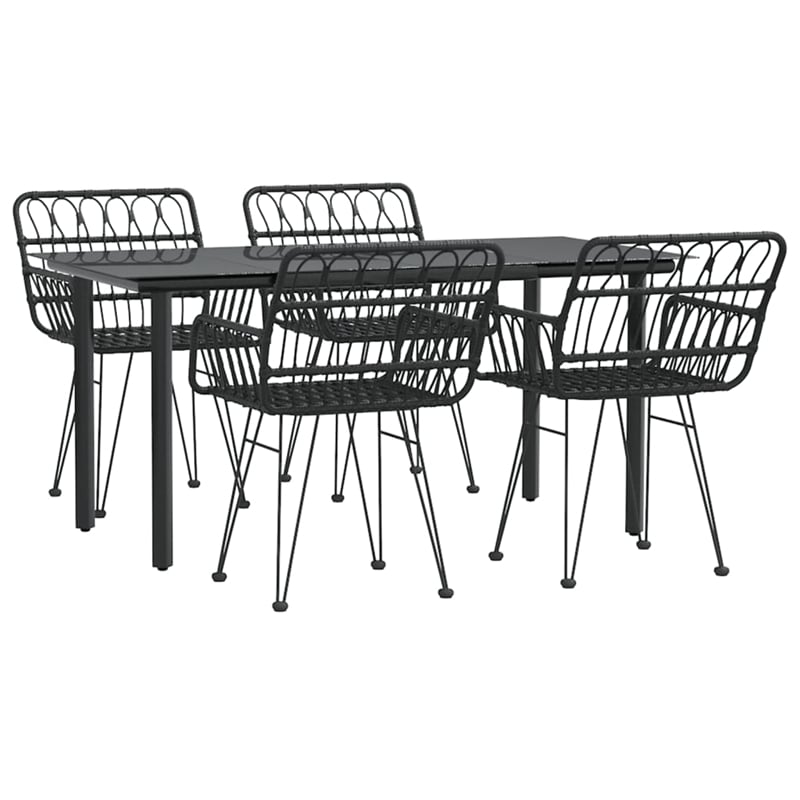 vidaXL Poly Rattan & Tempered Glass Medium Garden Dining Set in Black