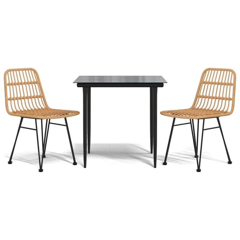vidaXL Spolyethylene & Tempered Glass Garden Dining Set in Black