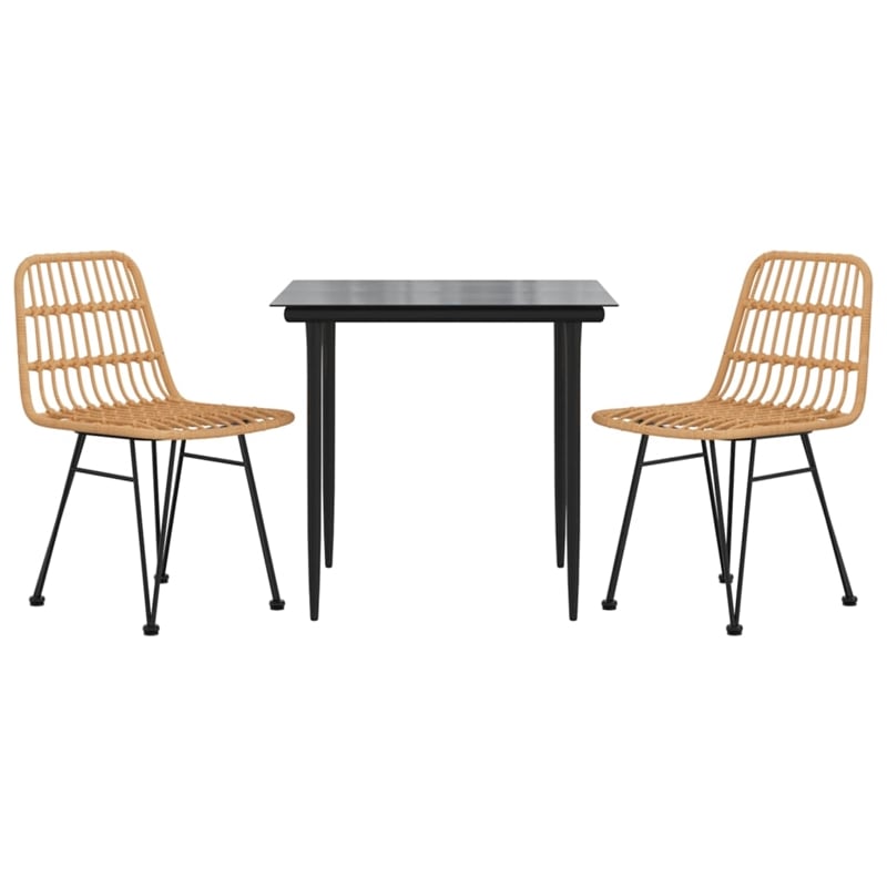 vidaXL Spolyethylene & Tempered Glass Garden Dining Set in Black