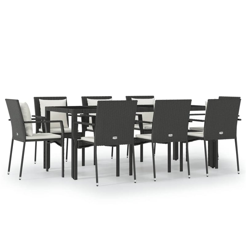 vidaXL Garden Dining Set in Black Table/Cream White Cushions
