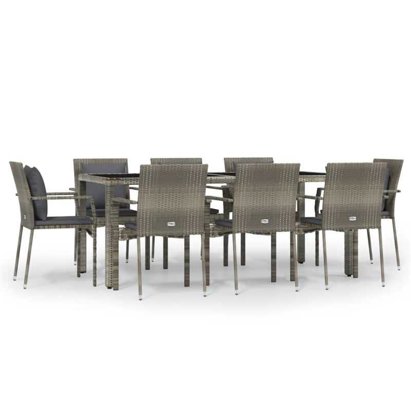 vidaXL PE Rattan Powder-Coated Steel Tempered Glass Garden Dining Set in Gray