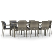 vidaXL PE Rattan Powder-Coated Steel Tempered Glass Garden Dining Set in Gray