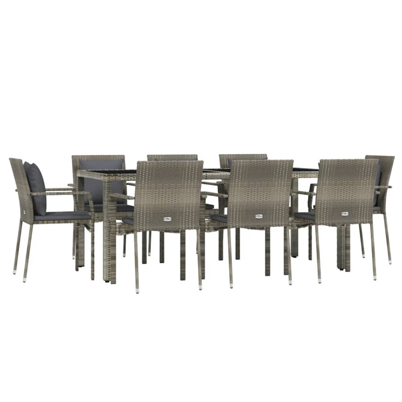 vidaXL PE Rattan Powder-Coated Steel Tempered Glass Garden Dining Set in Gray