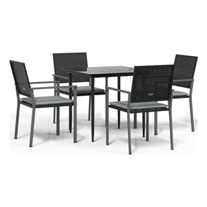 vidaXL Poly Rattan Medium Durable Garden Dining Set in Black