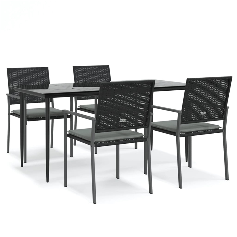 vidaXL Poly Rattan/Steel/Tempered Glass Garden Dining Set in Black