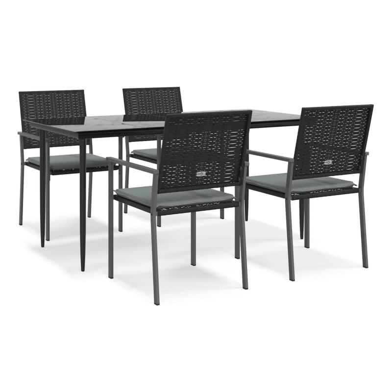 vidaXL Poly Rattan/Steel/Tempered Glass Garden Dining Set in Black