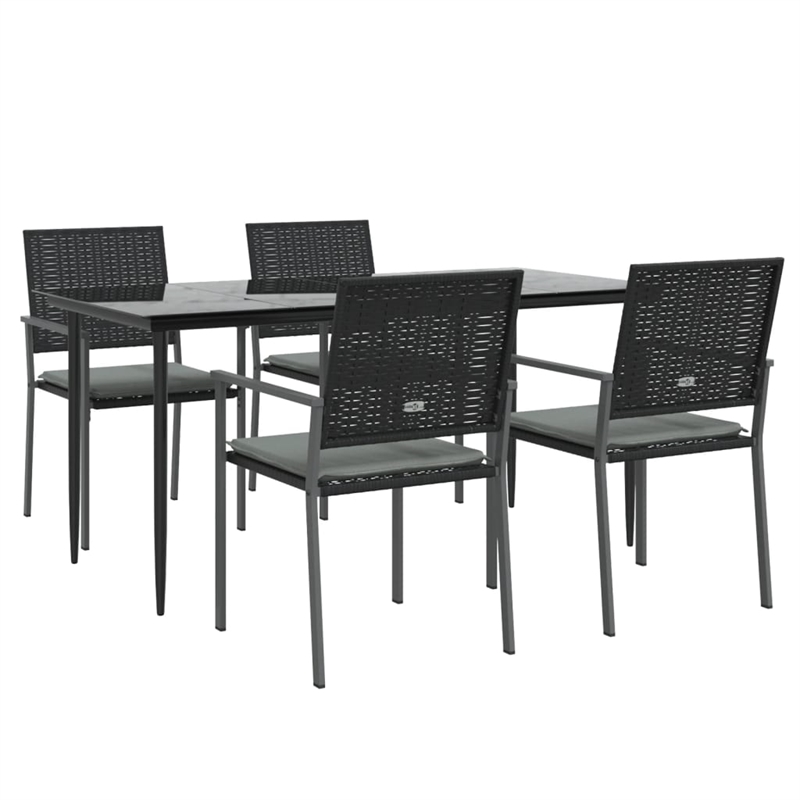 vidaXL Poly Rattan/Steel/Tempered Glass Garden Dining Set in Black