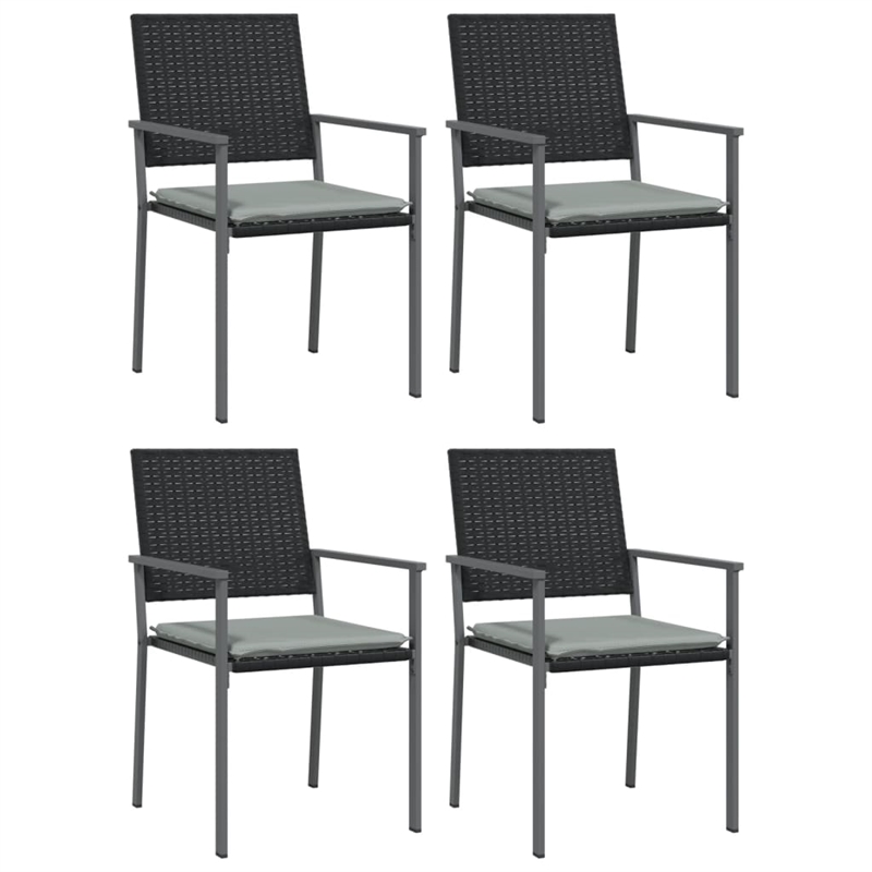vidaXL Poly Rattan/Steel/Tempered Glass Garden Dining Set in Black