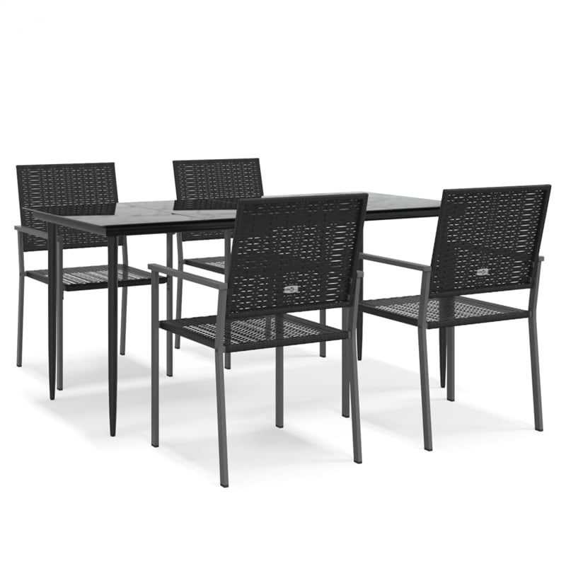 vidaXL PE Rattan 5 Piece Set Garden Dining Set in Black