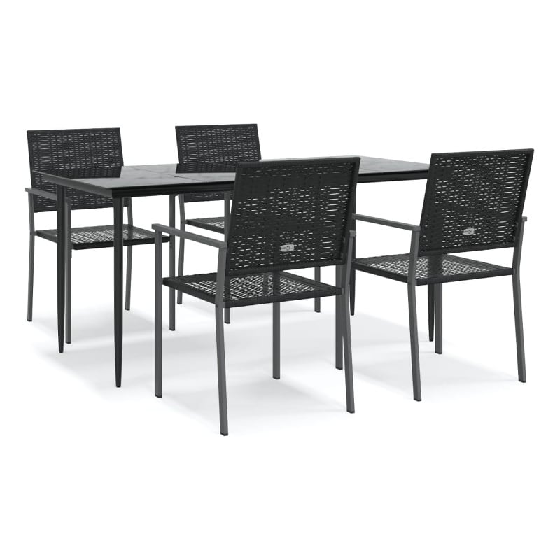 vidaXL PE Rattan 5 Piece Set Garden Dining Set in Black