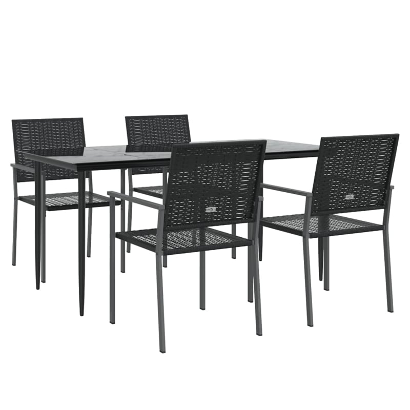 vidaXL PE Rattan 5 Piece Set Garden Dining Set in Black