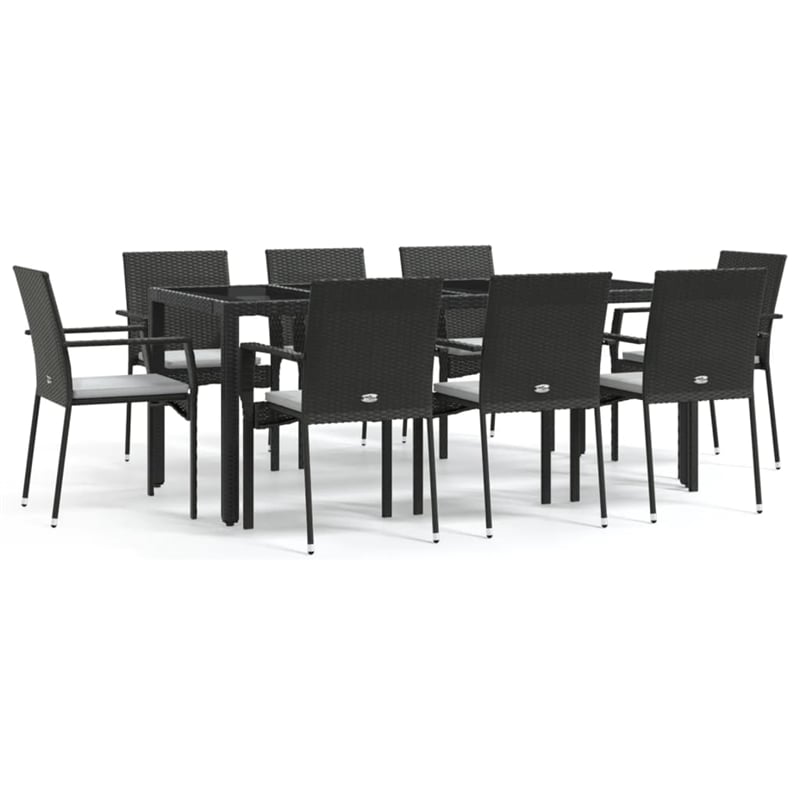 vidaXL Garden Dining Set in Black Table/Cream White Cushions