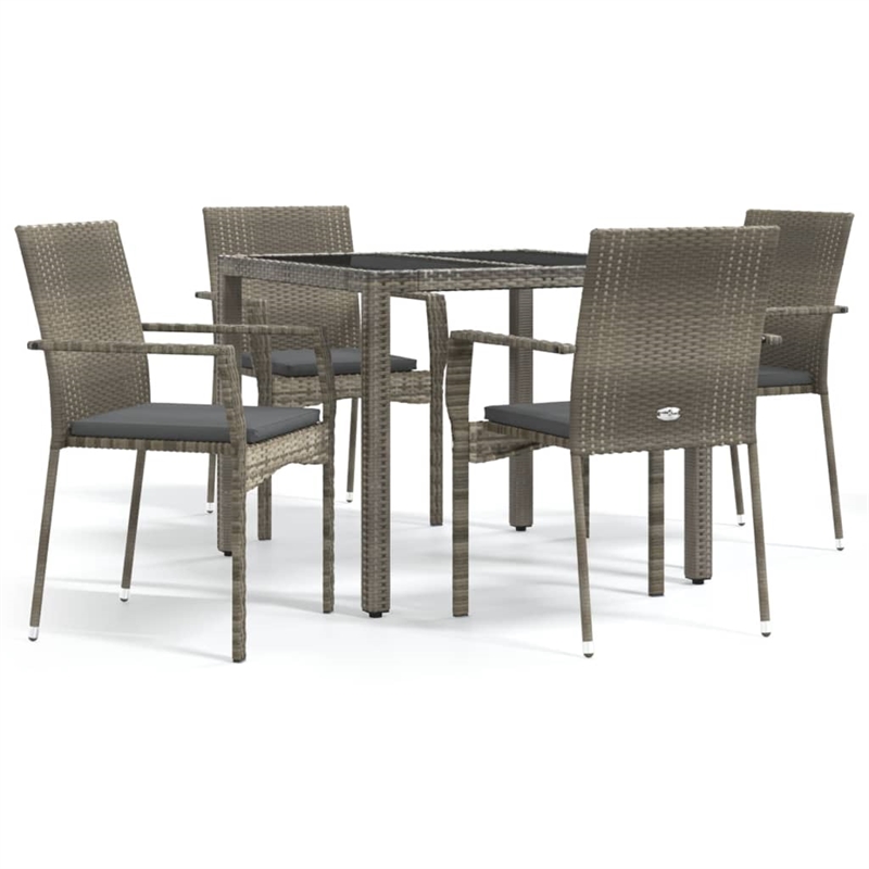 vidaXL PE Rattan/Powder-Coated Steel/Tempered Glass Garden Dining Set in Gray