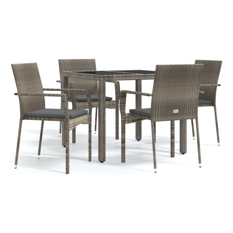 vidaXL PE Rattan/Powder-Coated Steel/Tempered Glass Garden Dining Set in Gray