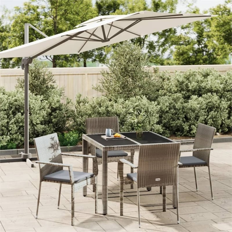 vidaXL PE Rattan/Powder-Coated Steel/Tempered Glass Garden Dining Set in Gray
