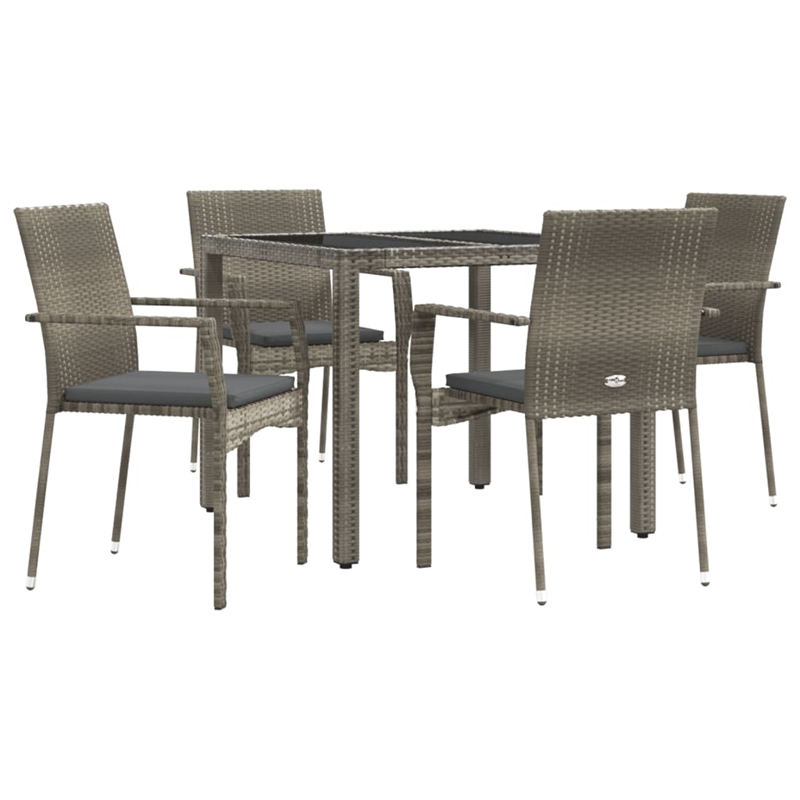 vidaXL PE Rattan/Powder-Coated Steel/Tempered Glass Garden Dining Set in Gray