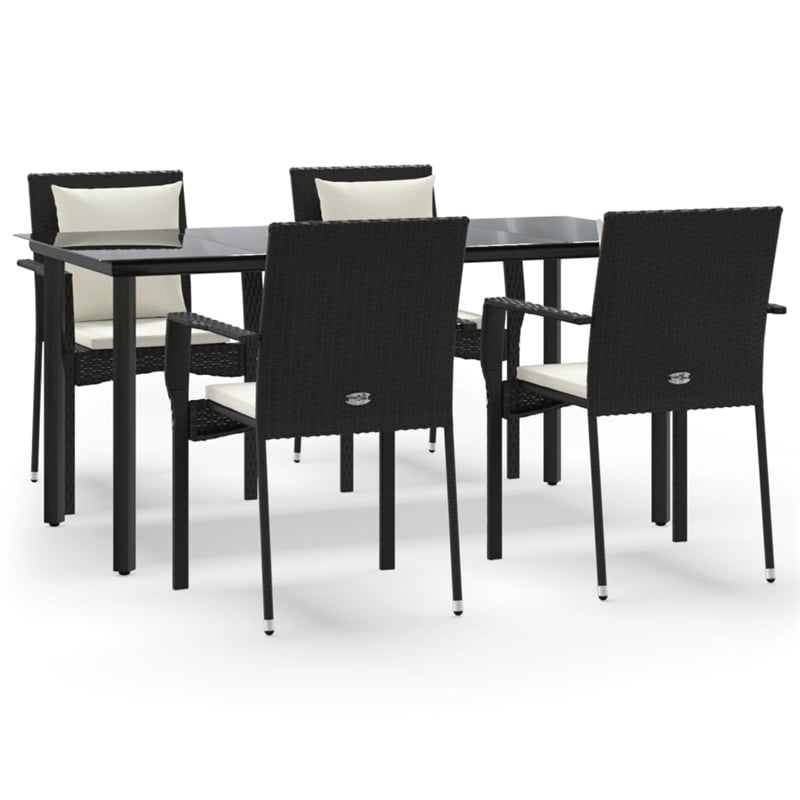 vidaXL Poly Rattan 5-Piece Garden Dining Set in Black and Cream White