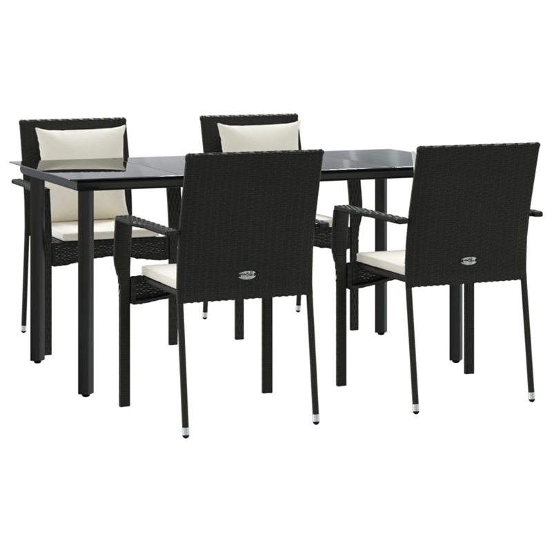 vidaXL Poly Rattan 5-Piece Garden Dining Set in Black and Cream White