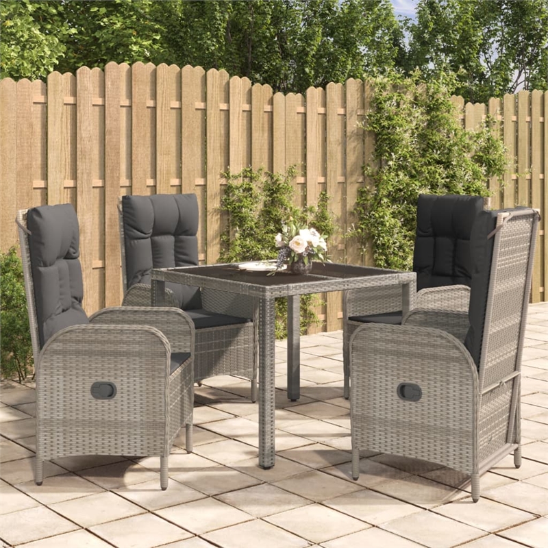 vidaXL Poly Rattan 5 Piece Garden Dining Set in Gray