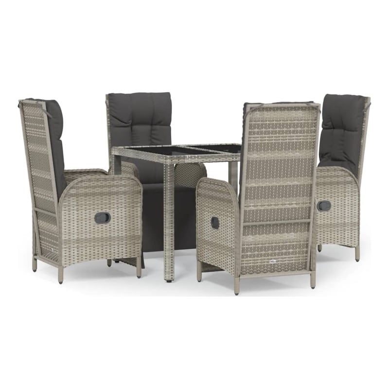 vidaXL PE Rattan/Powder-Coated Steel/Tempered Glass Garden Dining Set in Gray