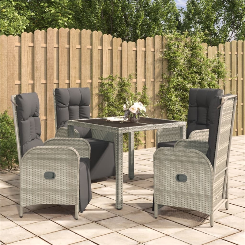 vidaXL PE Rattan/Powder-Coated Steel/Tempered Glass Garden Dining Set in Gray