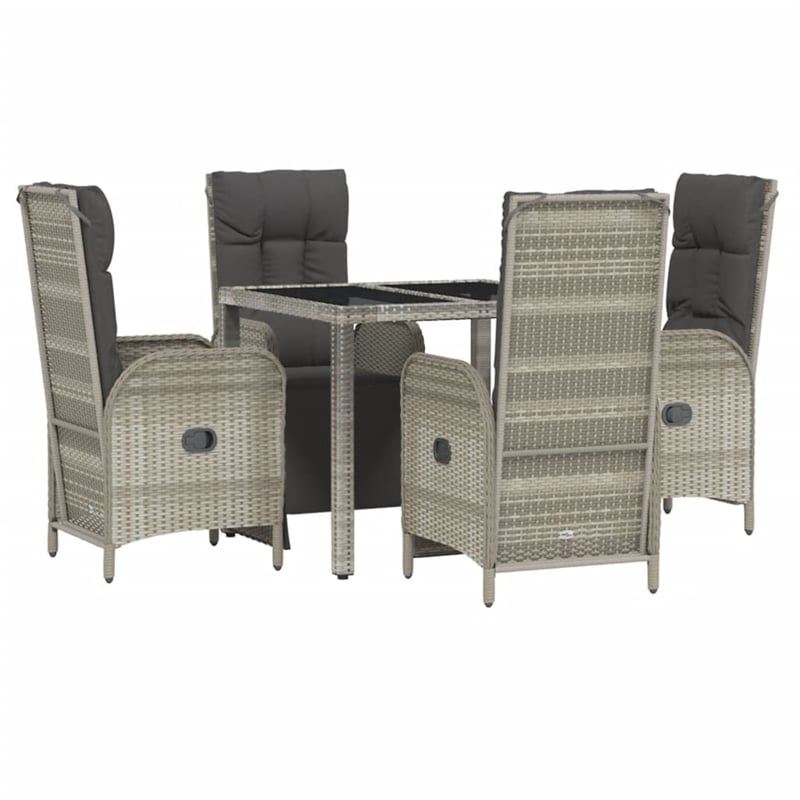 vidaXL PE Rattan/Powder-Coated Steel/Tempered Glass Garden Dining Set in Gray