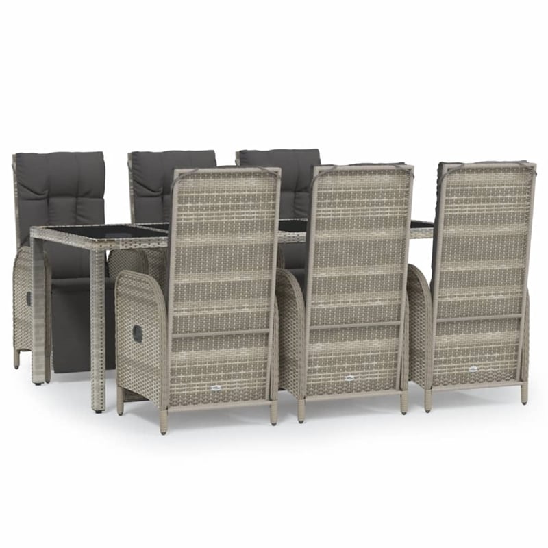 vidaXL PE Rattan/Powder-Coated Steel/Tempered Glass Garden Dining Set in Gray