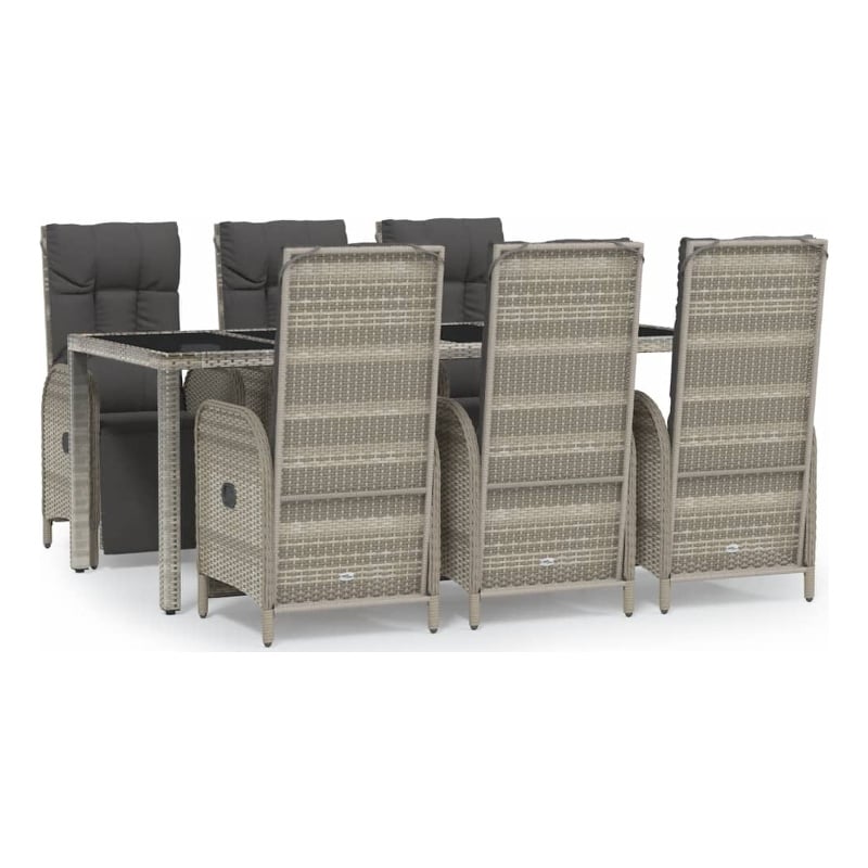 vidaXL PE Rattan/Powder-Coated Steel/Tempered Glass Garden Dining Set in Gray