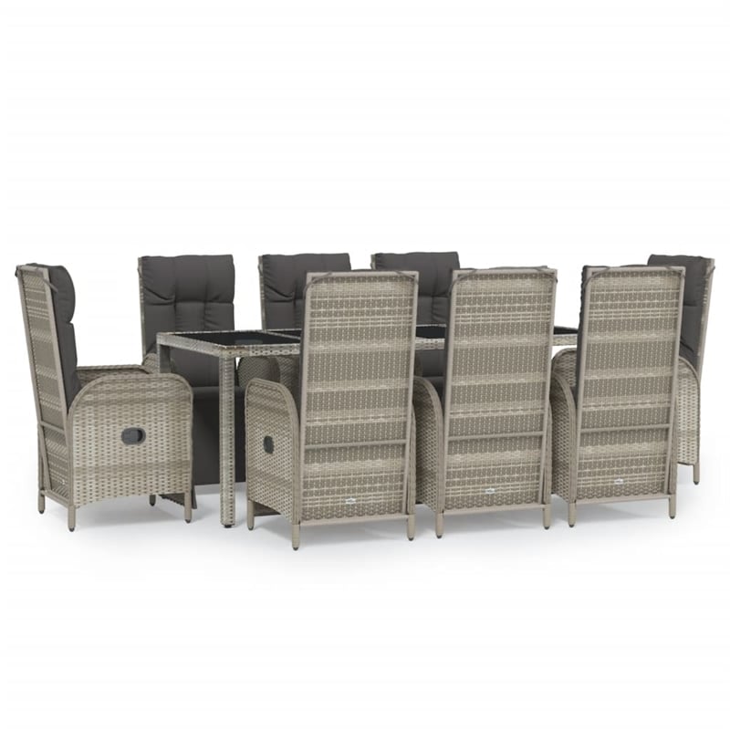 vidaXL PE Rattan/Powder-Coated Steel/Tempered Glass Garden Dining Set in Gray