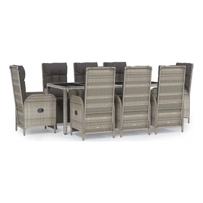 vidaXL PE Rattan/Powder-Coated Steel/Tempered Glass Garden Dining Set in Gray
