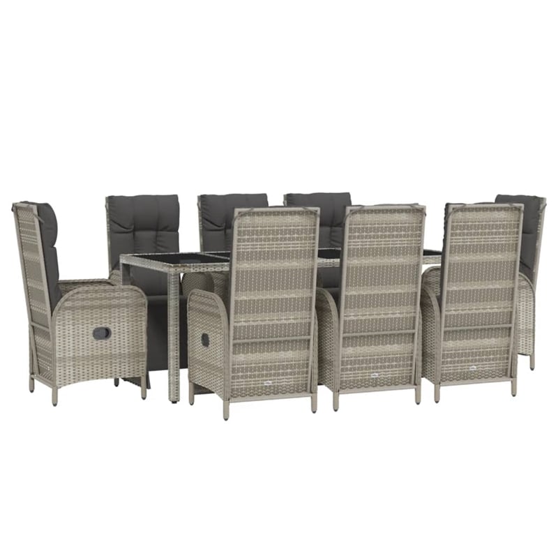 vidaXL PE Rattan/Powder-Coated Steel/Tempered Glass Garden Dining Set in Gray