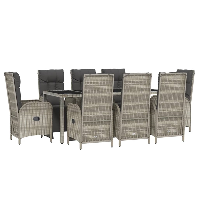 vidaXL PE Rattan/Powder-Coated Steel/Tempered Glass Garden Dining Set in Gray
