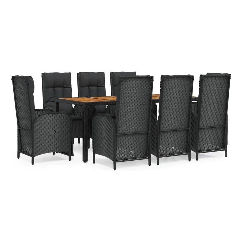 vidaXL PE Rattan 9 - Piece Garden Dining Set in Black