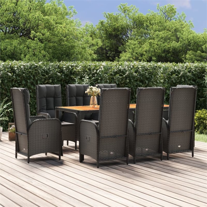 vidaXL PE Rattan 9 - Piece Garden Dining Set in Black