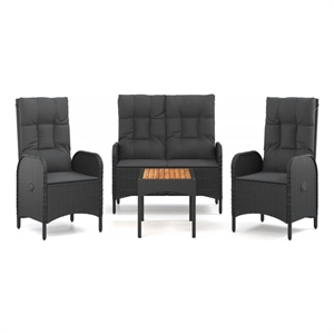 vidaXL Poly Rattan 4-Piece Set Garden Dining Set in Black