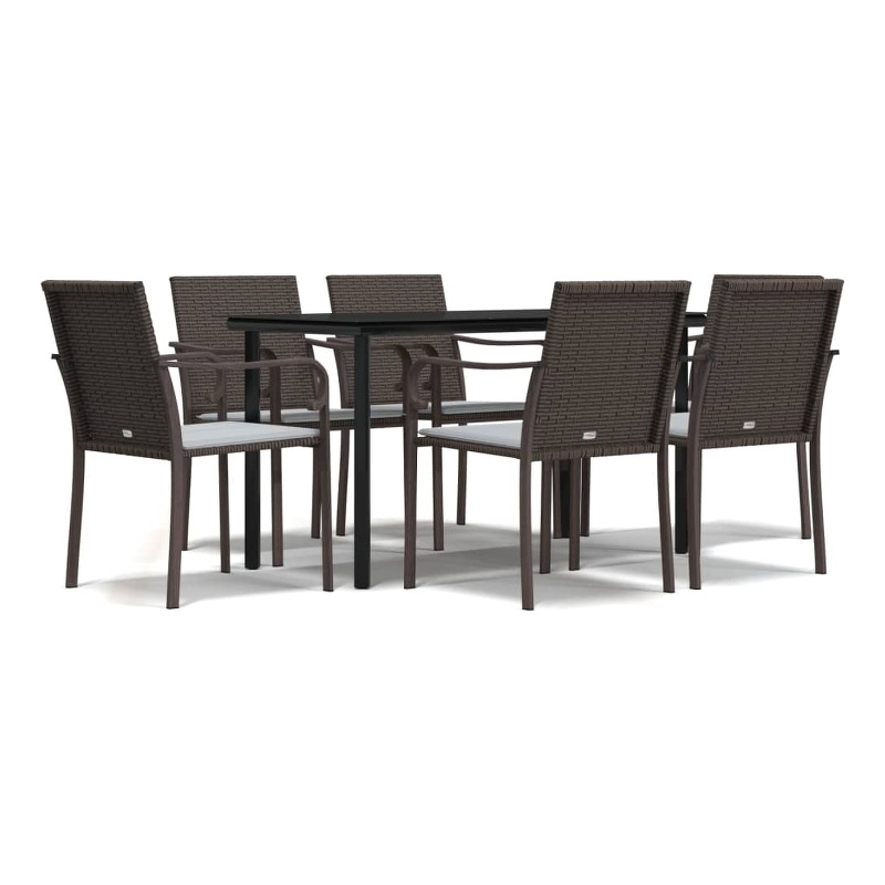 vidaXL Garden Dining Set in Brown Chairs/Black Table/Cream White Cushions