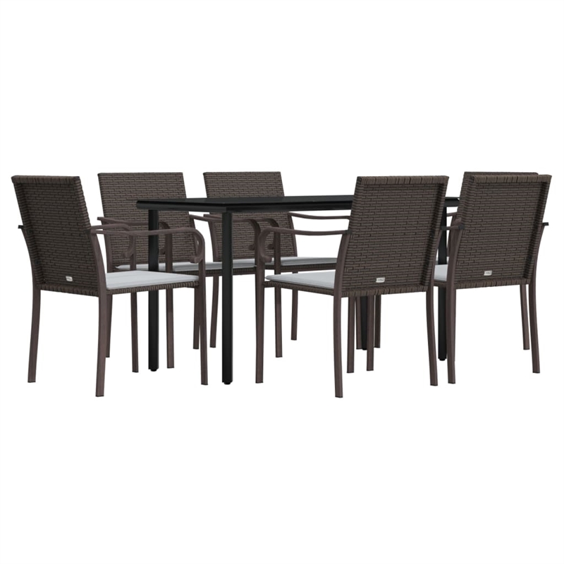 vidaXL Garden Dining Set in Brown Chairs/Black Table/Cream White Cushions