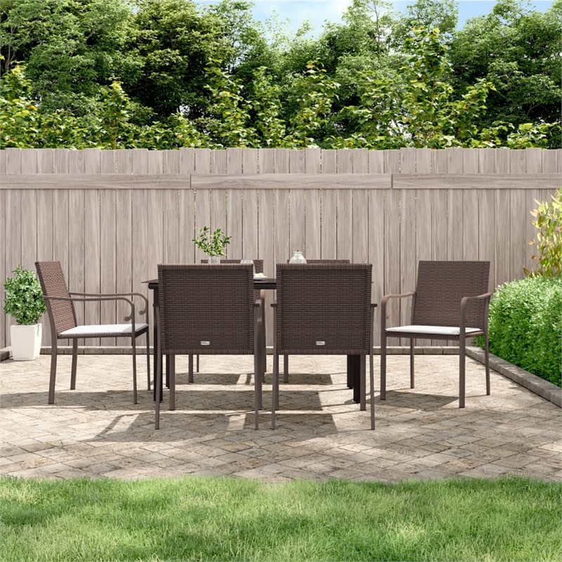 vidaXL Garden Dining Set in Brown Chairs/Black Table/Cream White Cushions