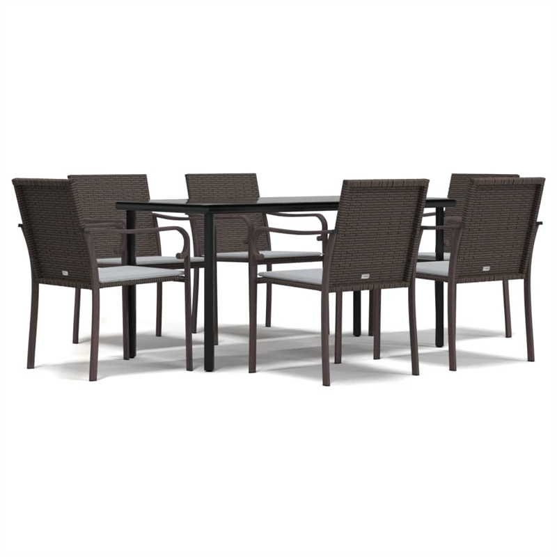 vidaXL Garden Dining Set in Brown Chair/Black Table/Cream White Cushion