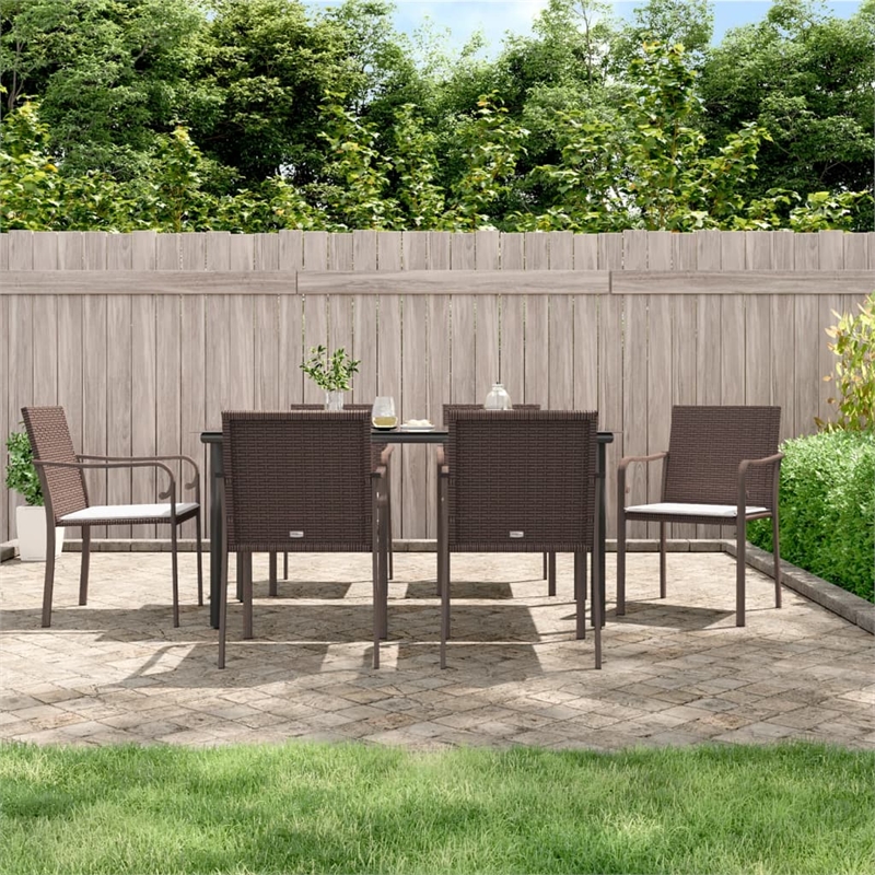 vidaXL Garden Dining Set in Brown Chair/Black Table/Cream White Cushion
