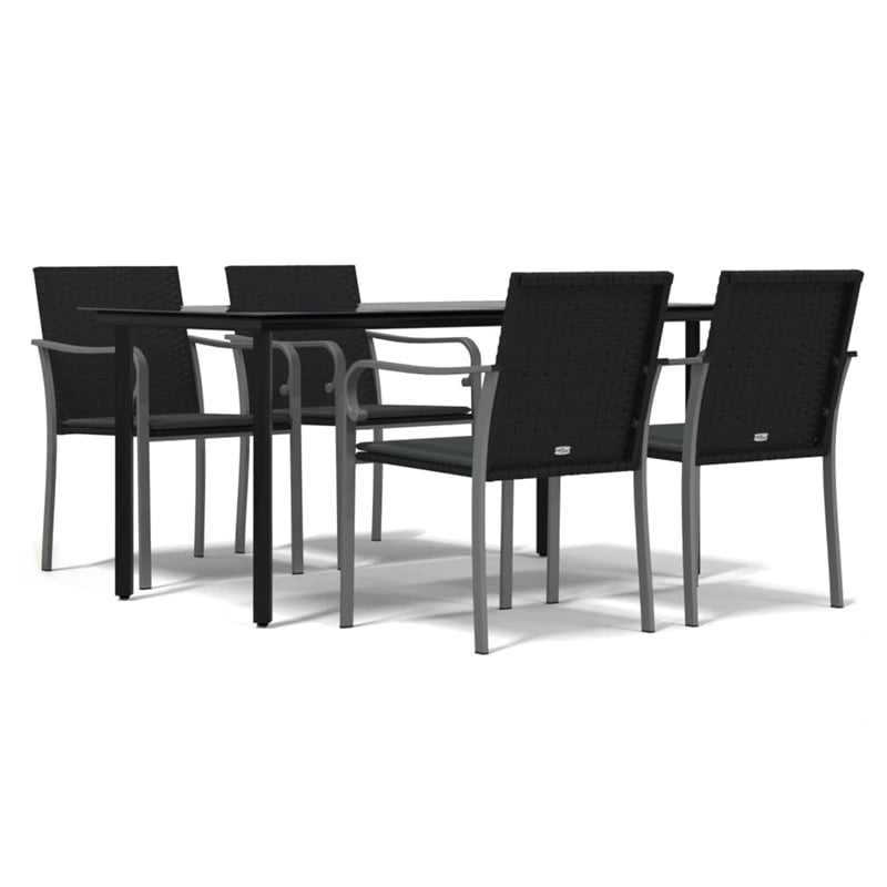 vidaXL PE Rattan 5 Piece Set Garden Dining Set in Black