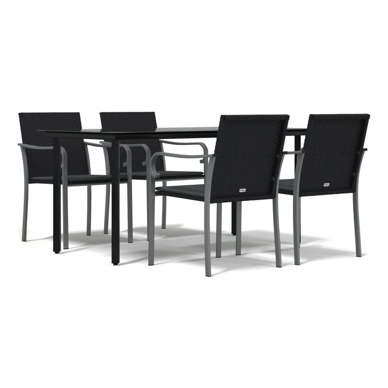 vidaXL PE Rattan 5 Piece Set Garden Dining Set in Black