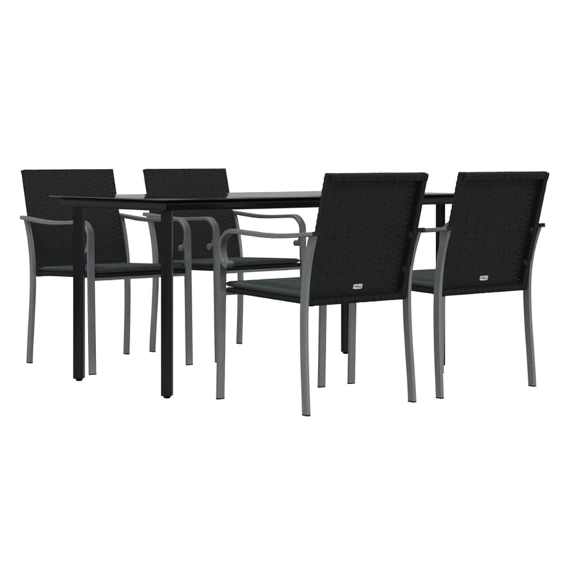 vidaXL PE Rattan 5 Piece Set Garden Dining Set in Black