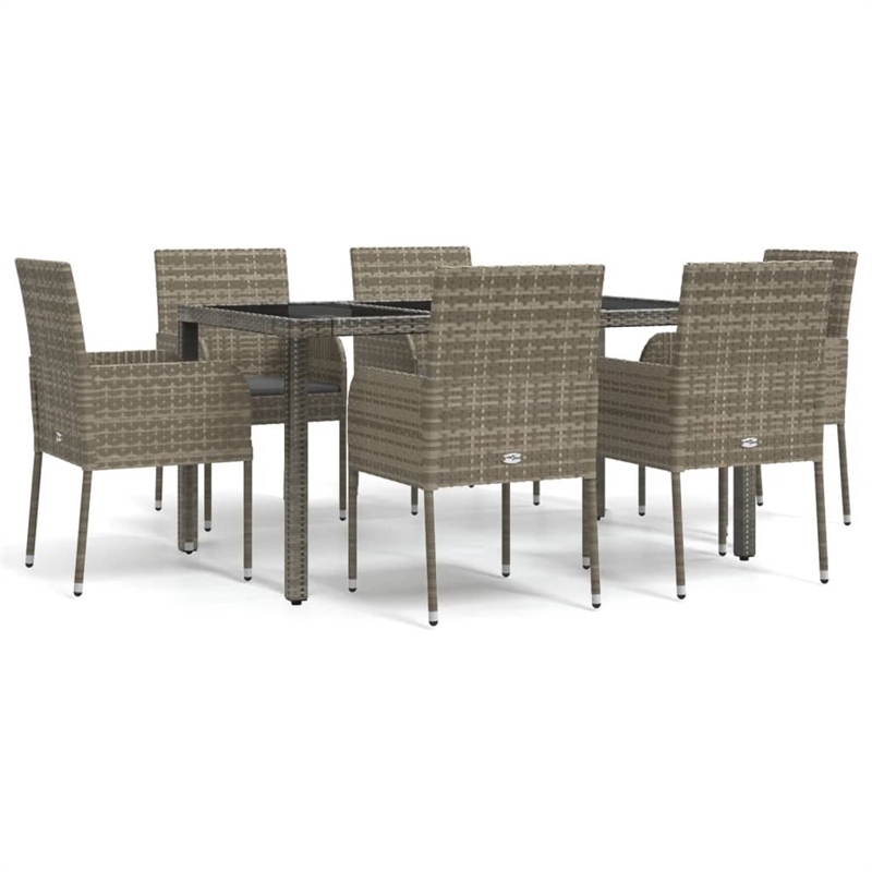 vidaXL Poly Rattan 7 Piece Garden Dining Set in Gray