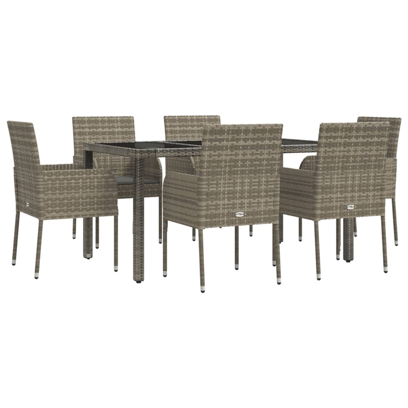 vidaXL Poly Rattan 7 Piece Garden Dining Set in Gray