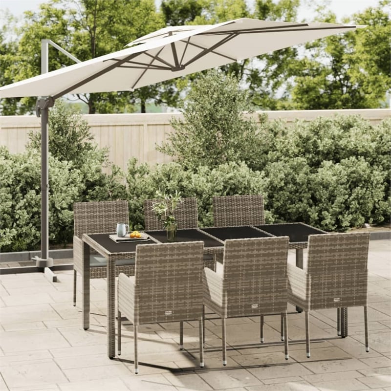 vidaXL PE Rattan 7 Piece Set Modular Garden Dining Set in Gray