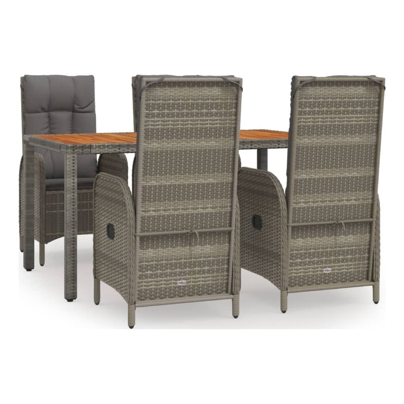 vidaXL PE Rattan 5 Piece Set Adjustable Armrests Garden Dining Set in Gray