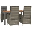 vidaXL PE Rattan 5 Piece Set Adjustable Armrests Garden Dining Set in Gray