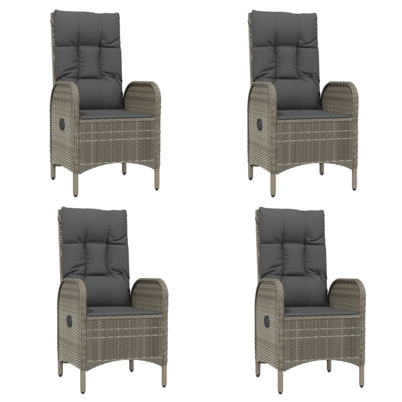 vidaXL PE Rattan 5 Piece Set Adjustable Armrests Garden Dining Set in Gray