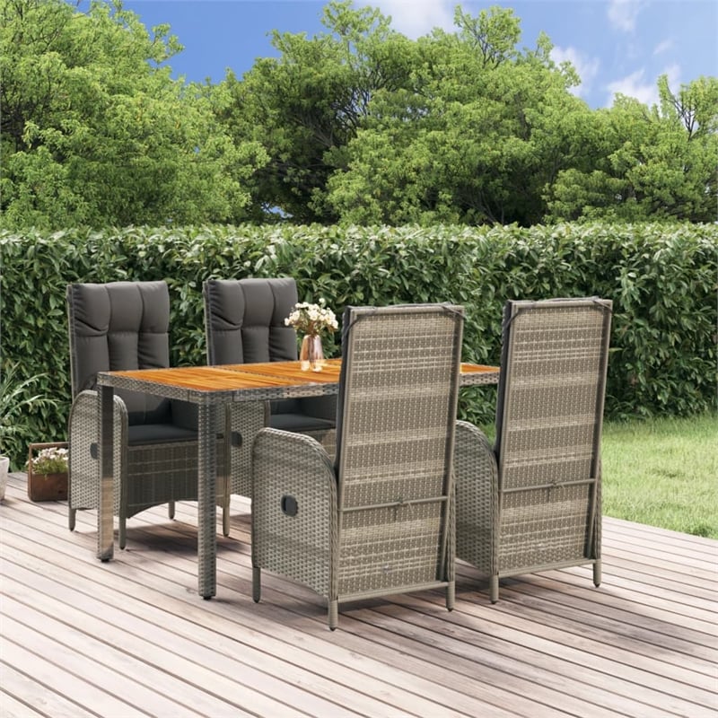 vidaXL PE Rattan 5 Piece Set Adjustable Armrests Garden Dining Set in Gray